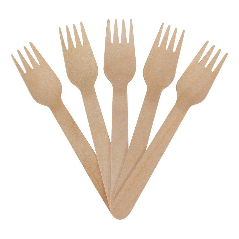 Pack 100 Tenedores Madera Abedul Desechables Ecológicas