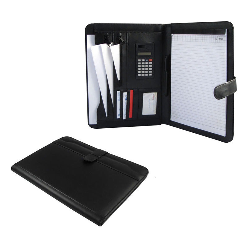 Carpeta Ejecutiva Símil Cuero + Block + Calculadora Solar