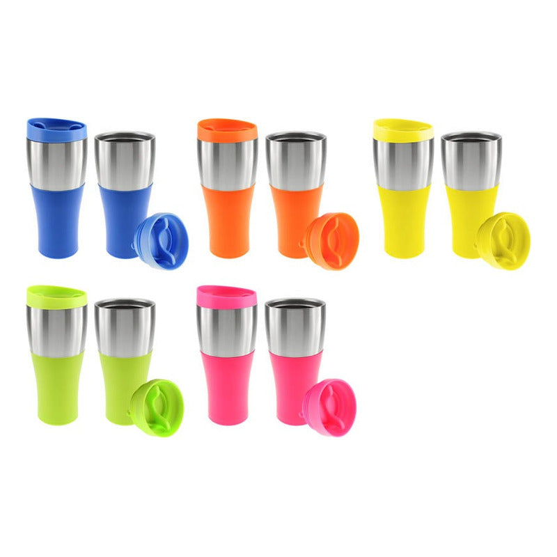 Mug Plástico Con Banda De Acero Inoxidable 470 Cc Pack 3 Und