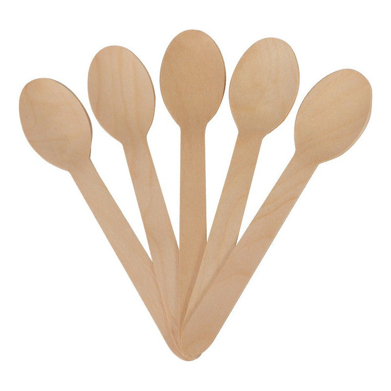 Pack 100 Cucharas Madera Abedul Desechables Ecológicas