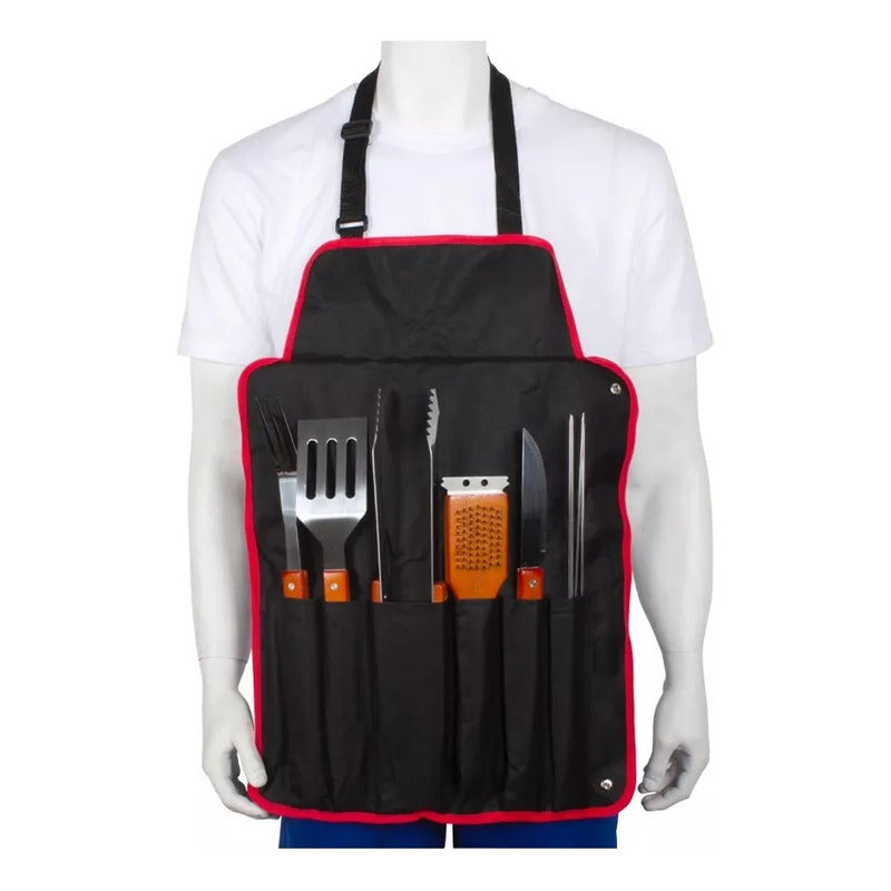 Set De Asado Delantal 9 Herramientas