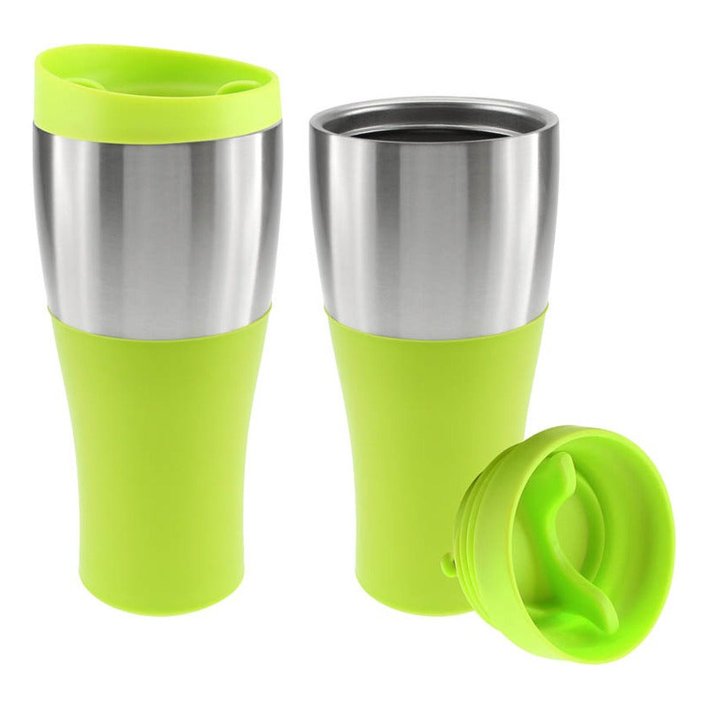 Mug Plástico Con Banda De Acero Inoxidable 470 Cc Pack 3 Und