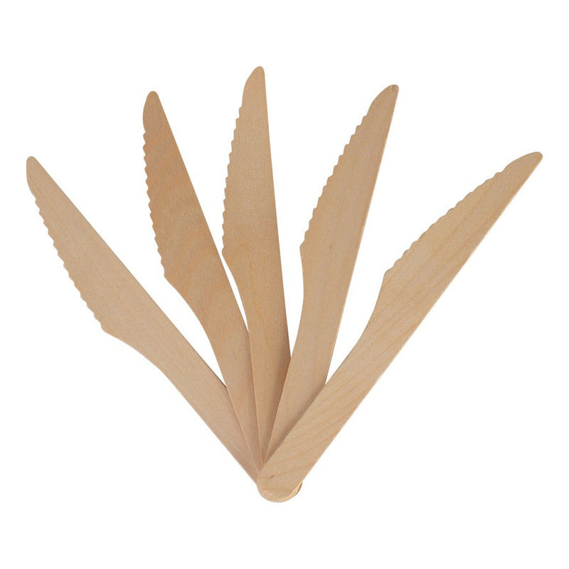 Pack 100 Cuchillos Madera Abedul Desechables Ecológicas