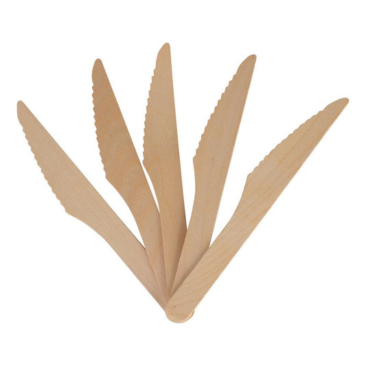 Pack 100 Cuchillos Madera Abedul Desechables Ecológicas