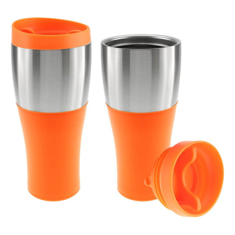 Mug Plástico Con Banda De Acero Inoxidable 470 Cc Pack 3 Und