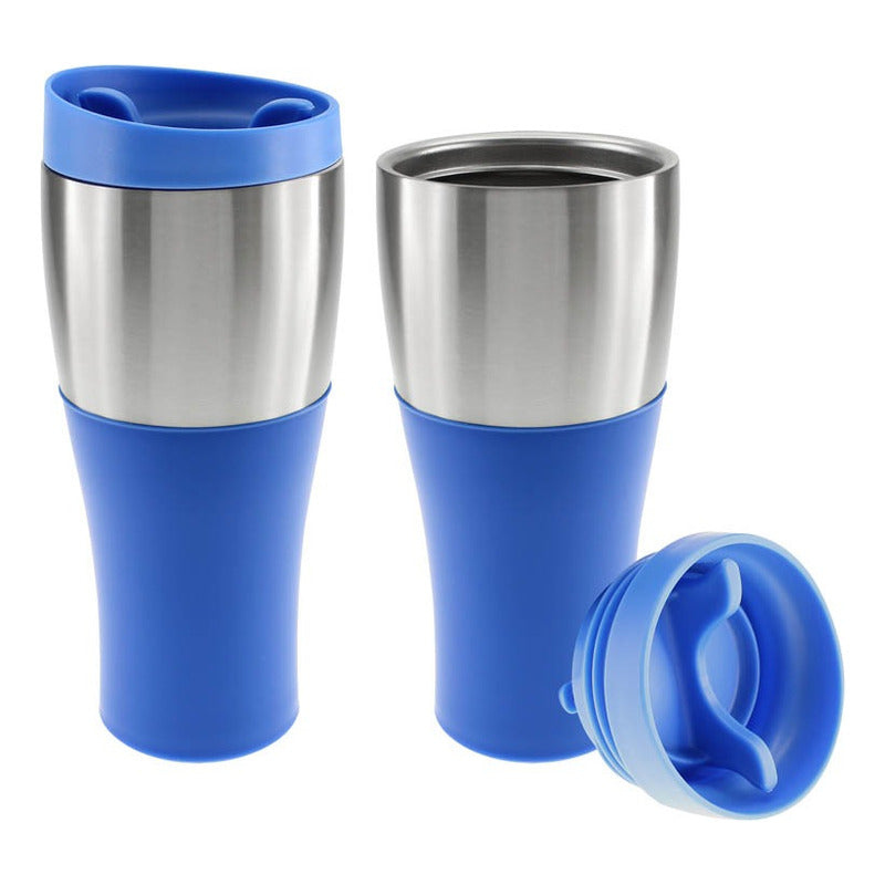 Mug Plástico Con Banda De Acero Inoxidable 470 Cc Pack 3 Und