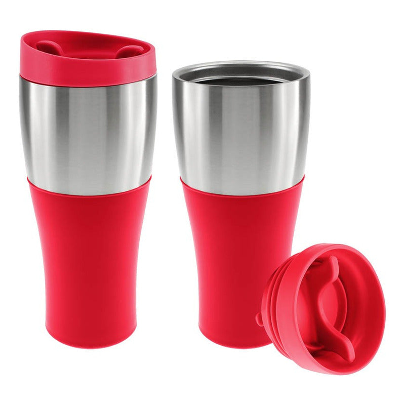 Mug Plástico Con Banda De Acero Inoxidable 470 Cc Pack 3 Und