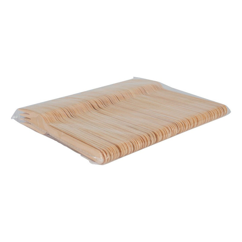 Pack 100 Tenedores Madera Abedul Desechables Ecológicas
