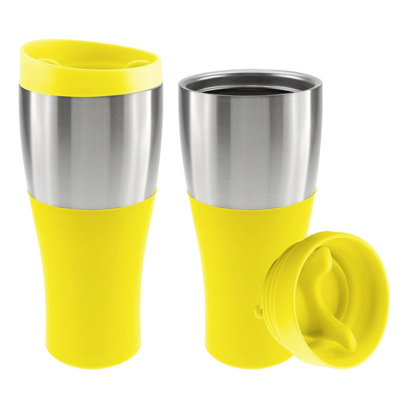 Mug Plástico Con Banda De Acero Inoxidable 470 Cc.